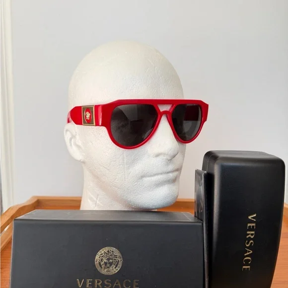 Versace Sunglasses VE 4401 Pilot Medusa Stud Red/Gold Medusa Medallion Luxury - Picture 14 of 14